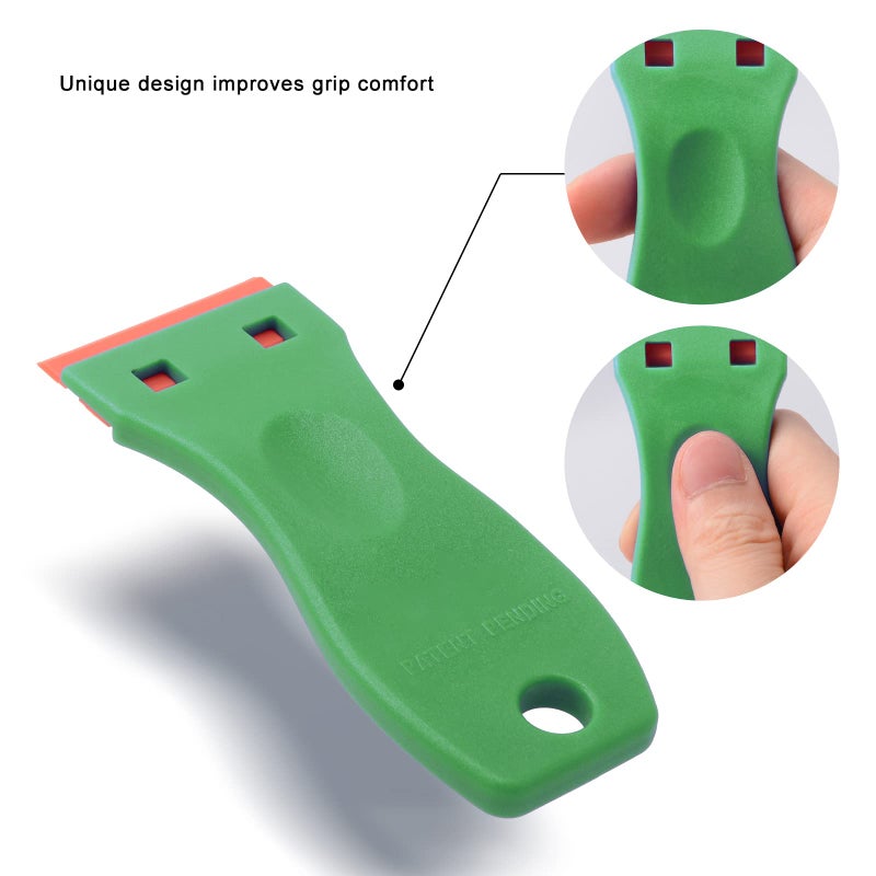FOSHIO 2PCS Green Plastic Razor Sticker Remover Paint Scrapers with Contoured Grip + 100 PCS 1.5 inch Refillable Double Edge Plastic Razor Blades for Cleaning Adhesive Vinyl Decals Stickers Labels - Image 4